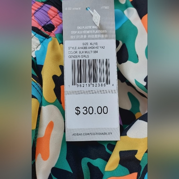 NWT Adidas Girls Athletic Lightweight Shorts Bright Neon Abstract Floral Print - Picture 4 of 6